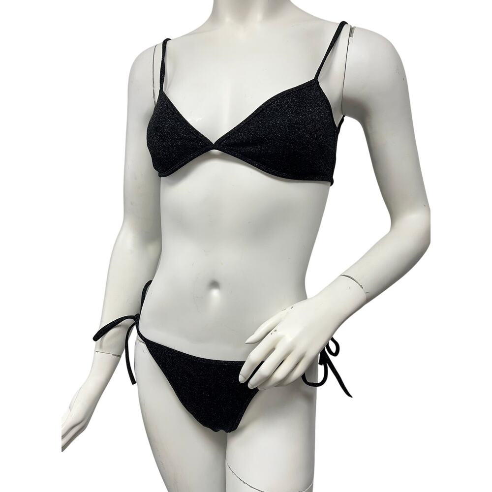 Authentic Balenciaga Metallic Glitter Triangle Bikini Set Black Size S NWT